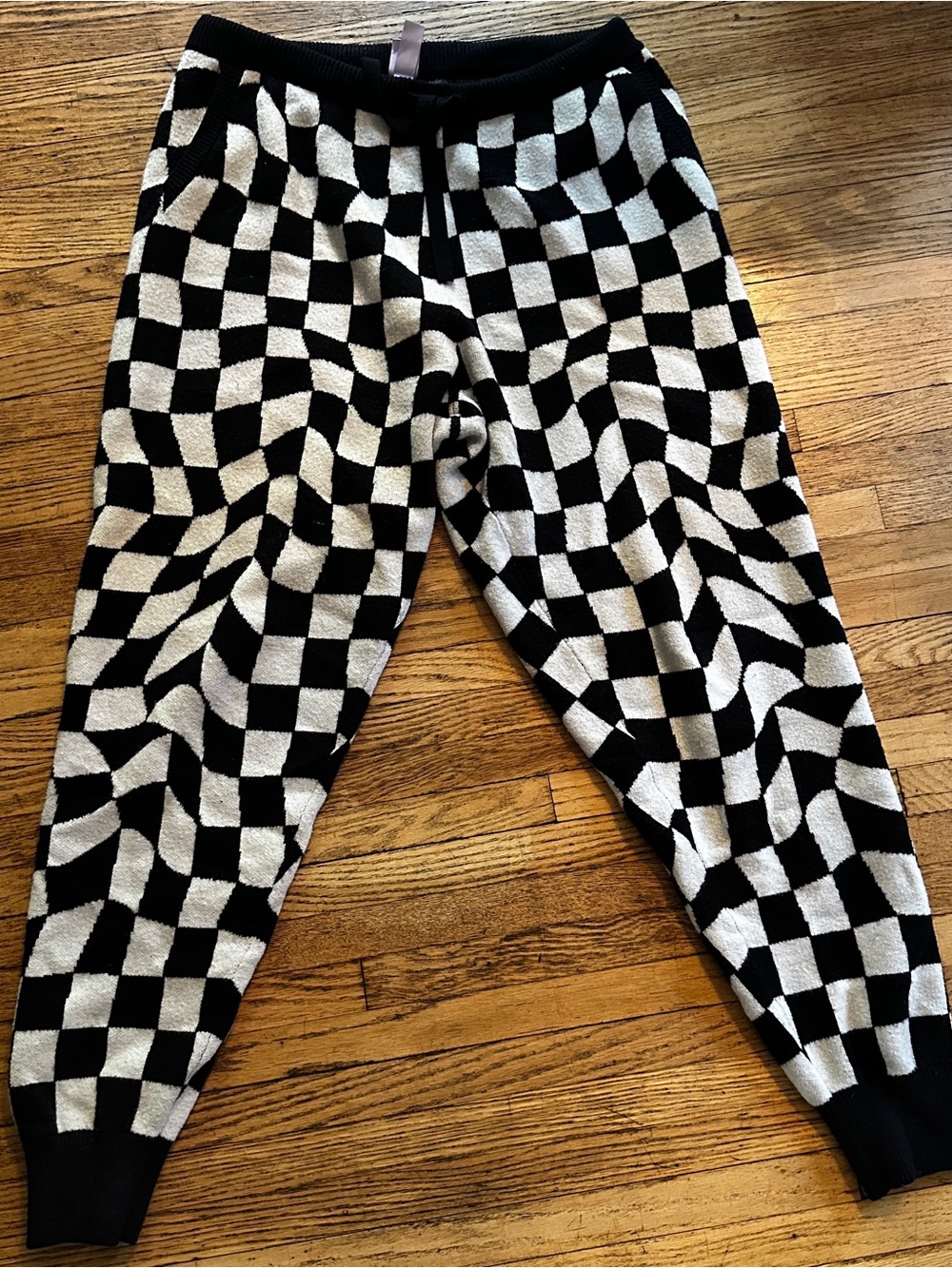 Savage Fenty Black and White Checkerboard Sweater Knit Jogger Pants